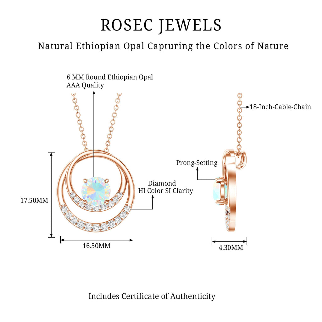 Natural Ethiopian Opal Double Circle Pendant Necklace with Diamond