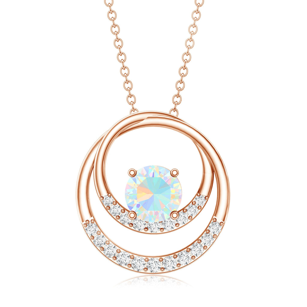 Natural Ethiopian Opal Double Circle Pendant Necklace with Diamond