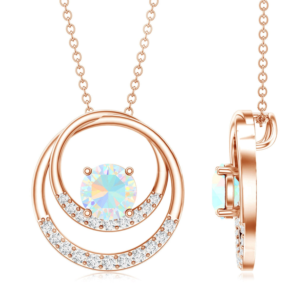 Natural Ethiopian Opal Double Circle Pendant Necklace with Diamond