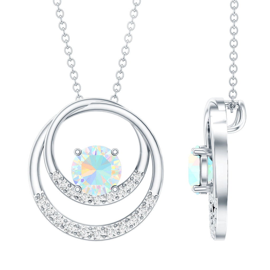 Natural Ethiopian Opal Double Circle Pendant Necklace with Diamond