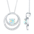 Natural Ethiopian Opal Double Circle Pendant Necklace with Diamond
