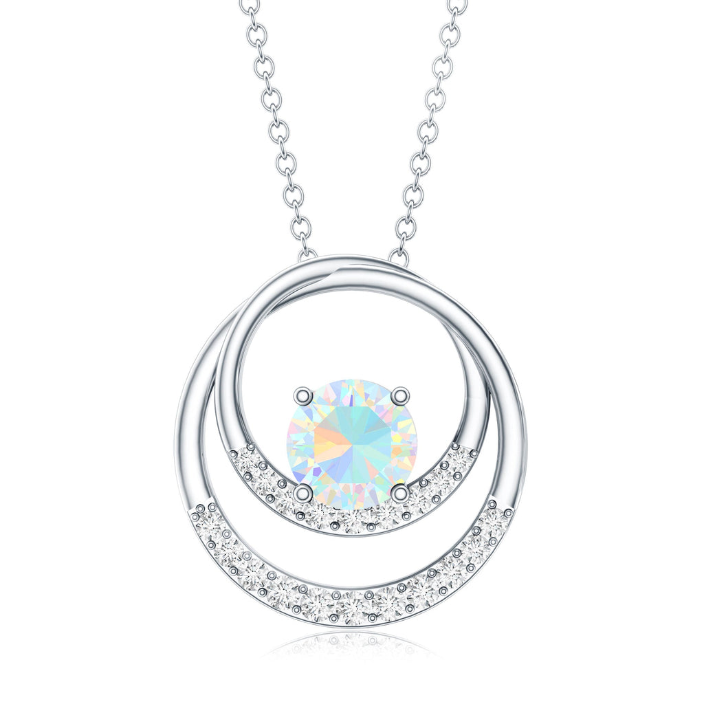 Natural Ethiopian Opal Double Circle Pendant Necklace with Diamond