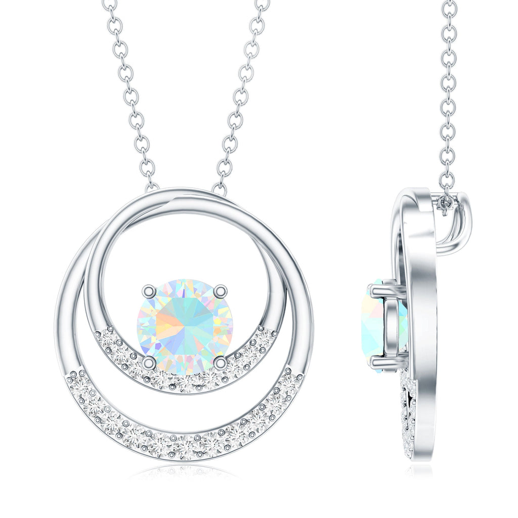Natural Ethiopian Opal Double Circle Pendant Necklace with Diamond