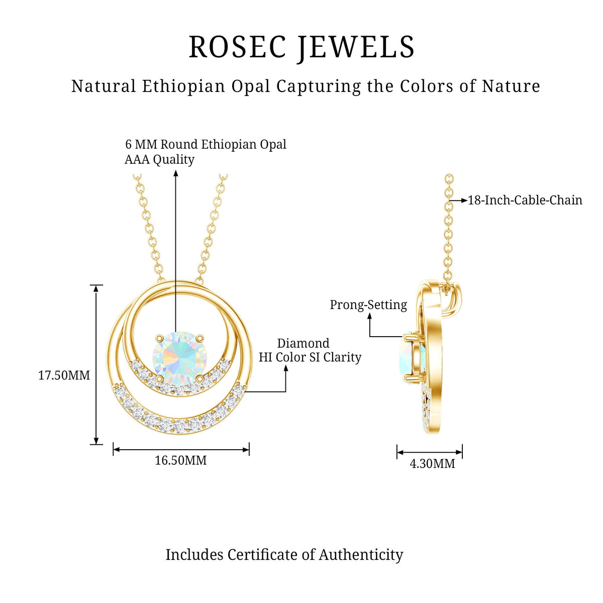 Natural Ethiopian Opal Double Circle Pendant Necklace with Diamond