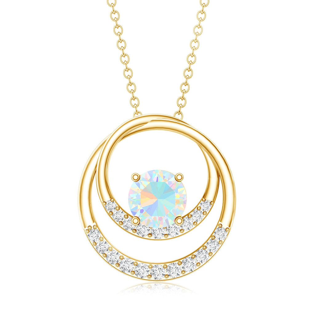 Natural Ethiopian Opal Double Circle Pendant Necklace with Diamond