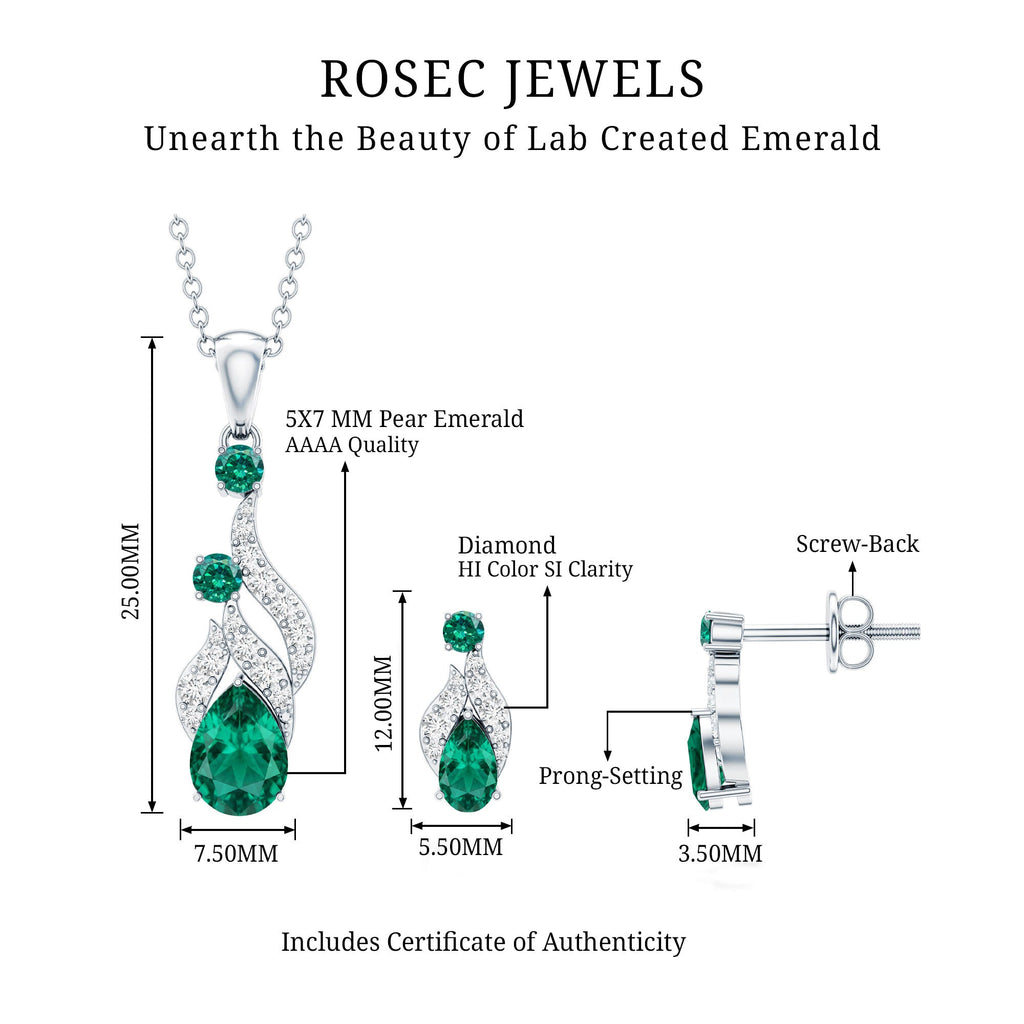 Lab Created Emerald and Diamond Designer Jewelry Set