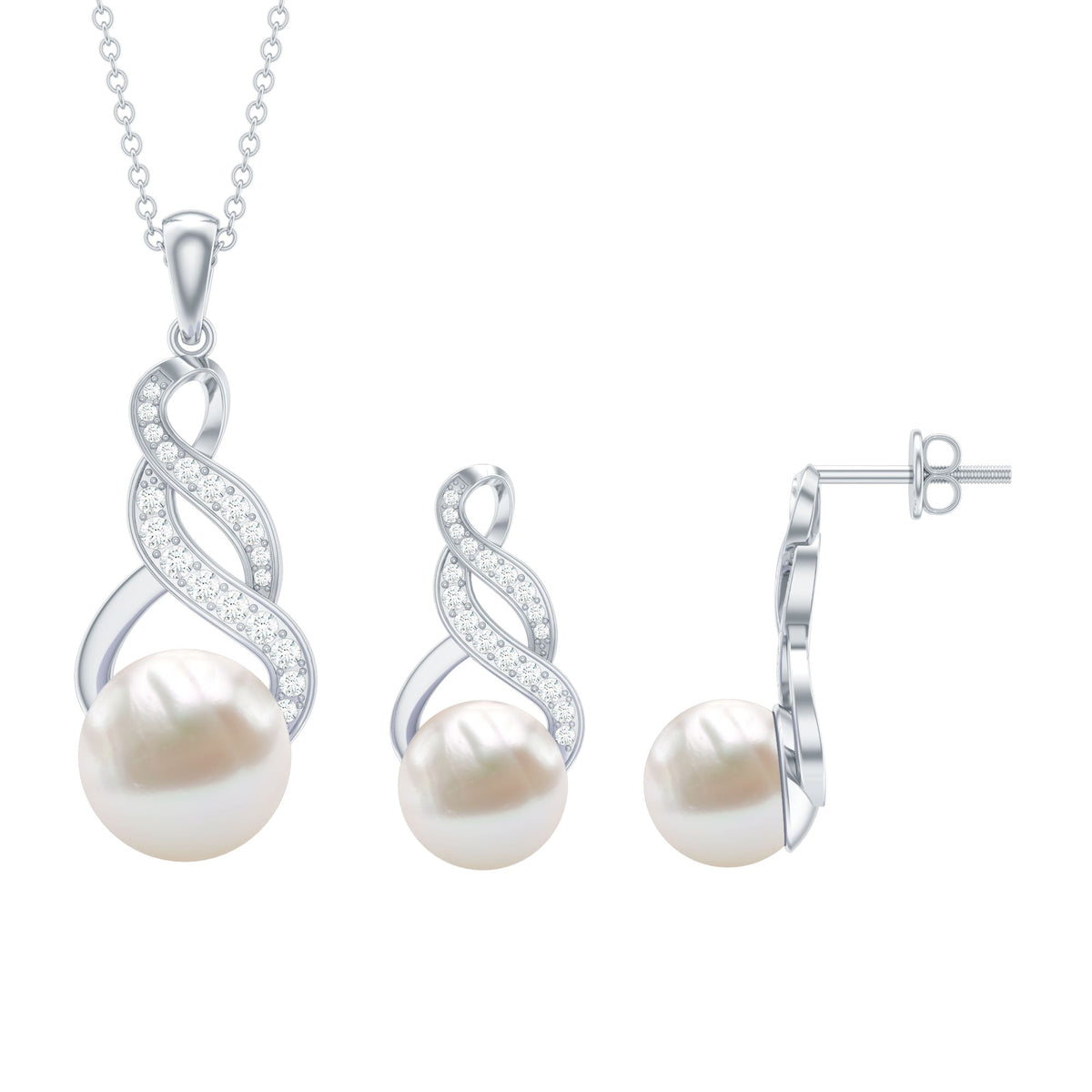 Freshwater Pearl & Lab-Grown Diamond Infinity Bridal Jewelry Set