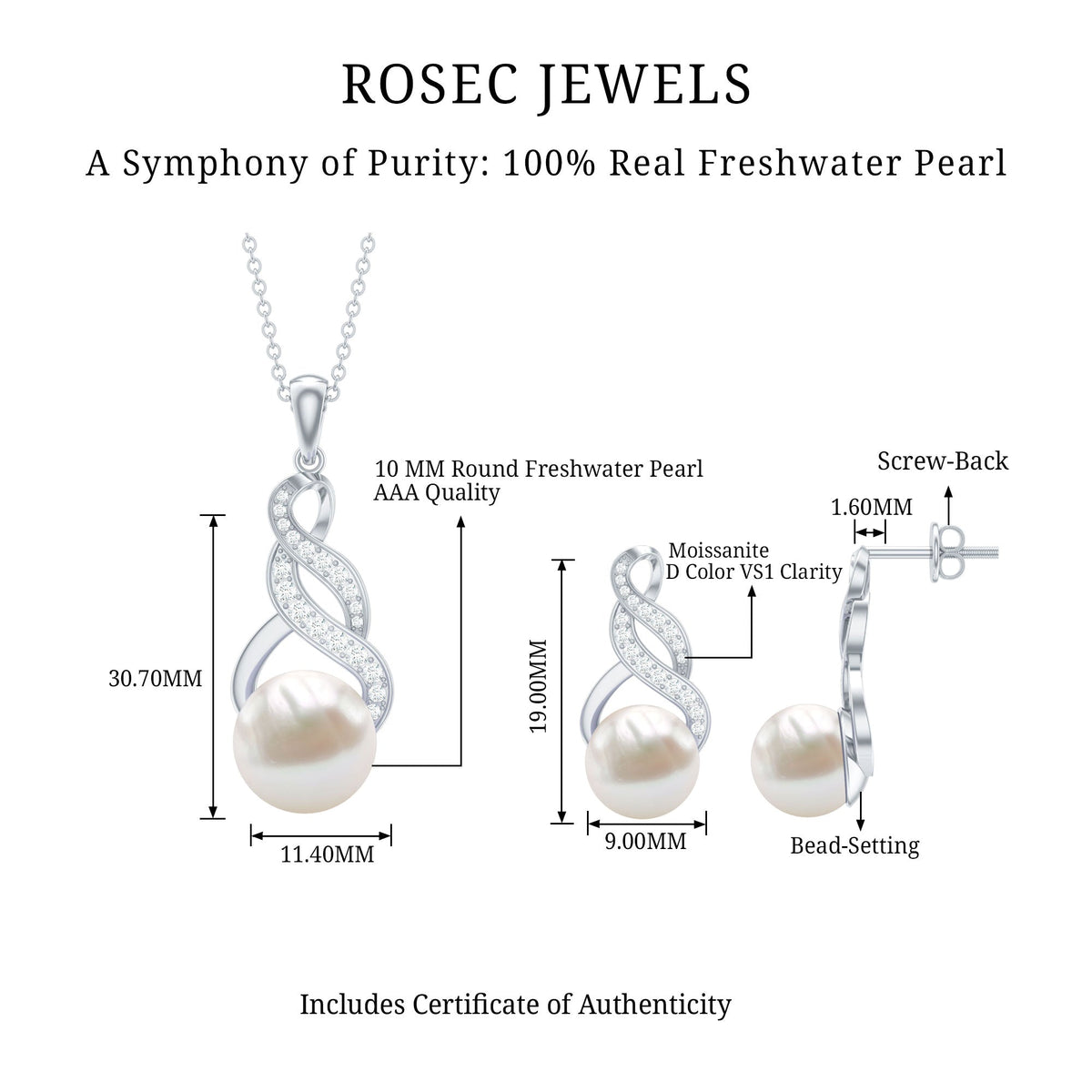 Freshwater Pearl & Lab-Grown Diamond Infinity Bridal Jewelry Set