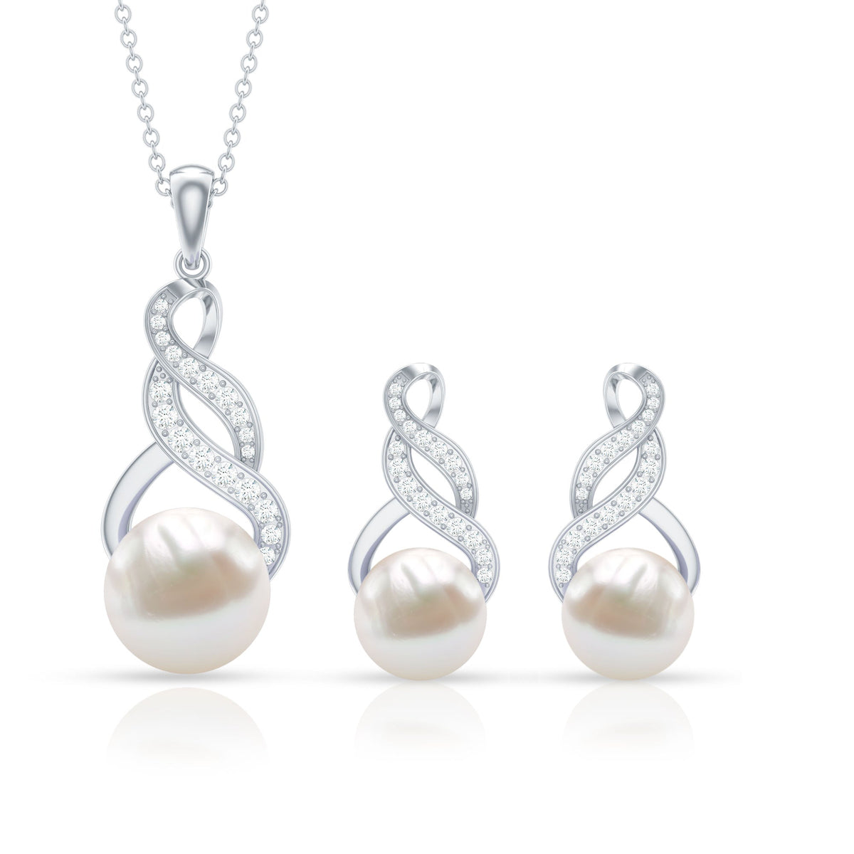 Freshwater Pearl & Lab-Grown Diamond Infinity Bridal Jewelry Set