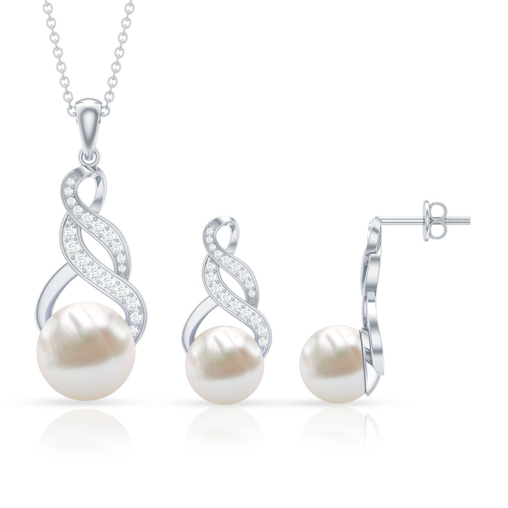 Freshwater Pearl & Lab-Grown Diamond Infinity Bridal Jewelry Set