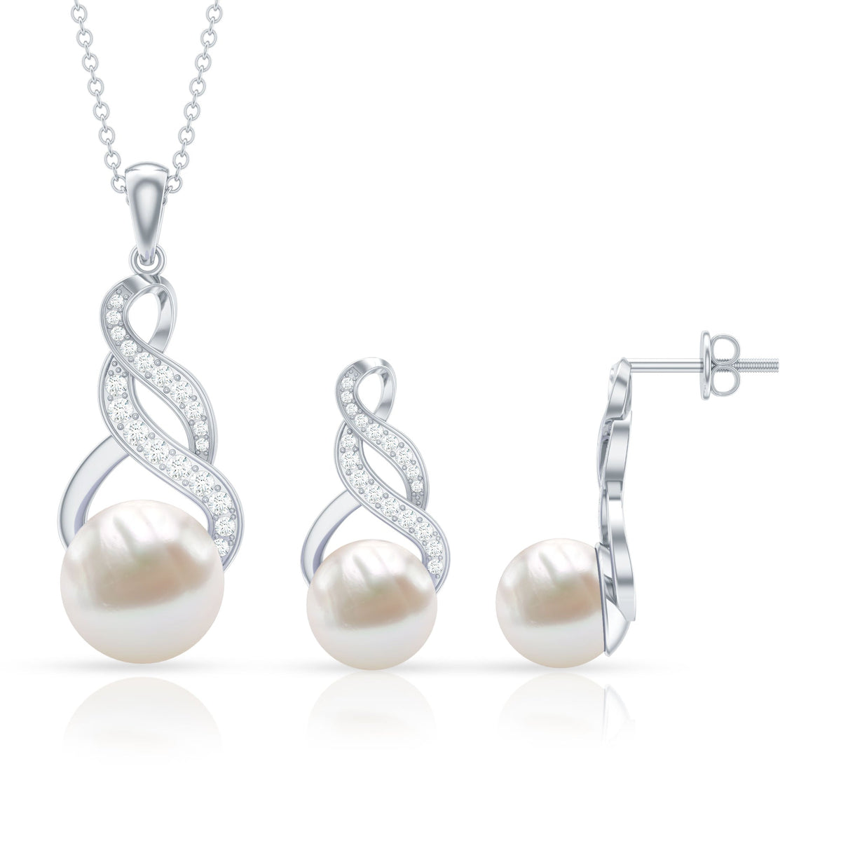 Freshwater Pearl & Lab-Grown Diamond Infinity Bridal Jewelry Set