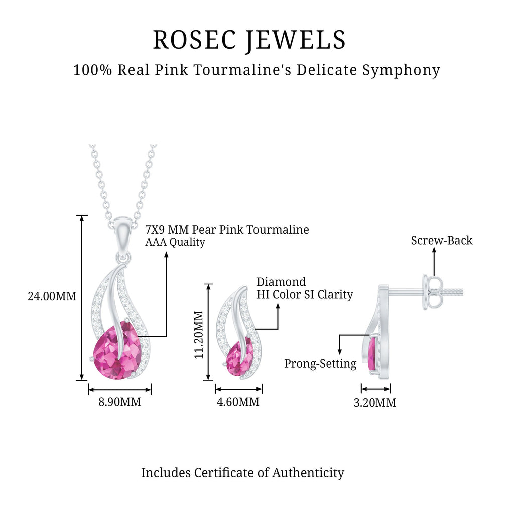Pear-Shaped Pink Tourmaline & Diamond Leaf Jewelry Set