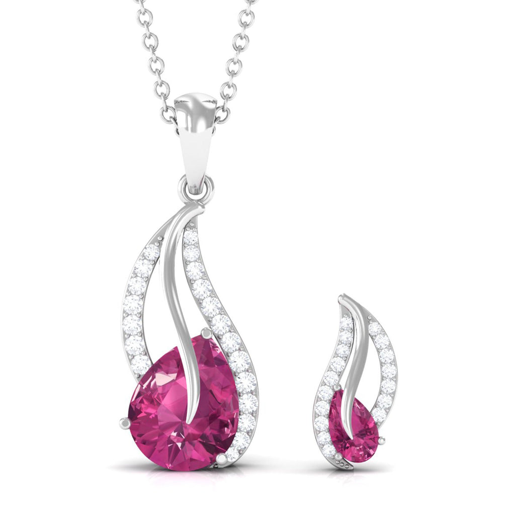 Pear-Shaped Pink Tourmaline & Diamond Leaf Jewelry Set