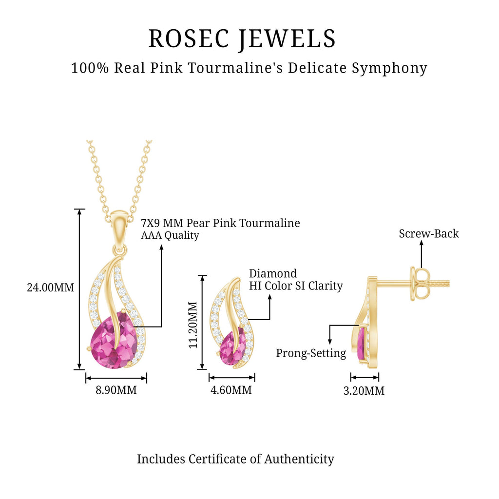 Pear-Shaped Pink Tourmaline & Diamond Leaf Jewelry Set