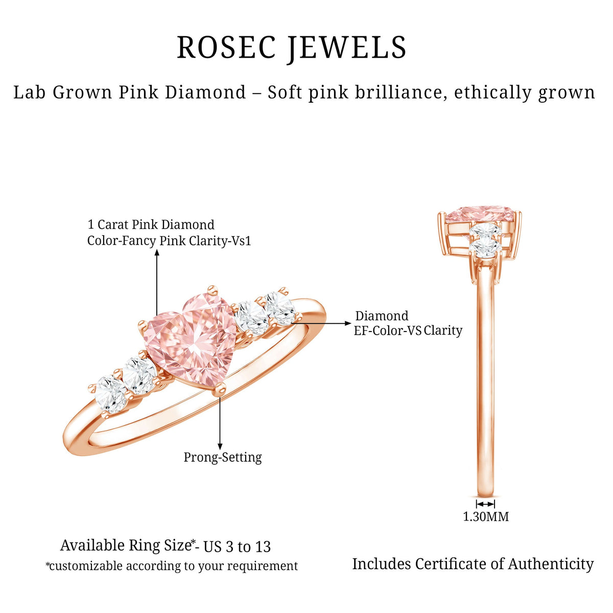 1 Carat Pink Heart Lab-Grown Diamond Promise Ring