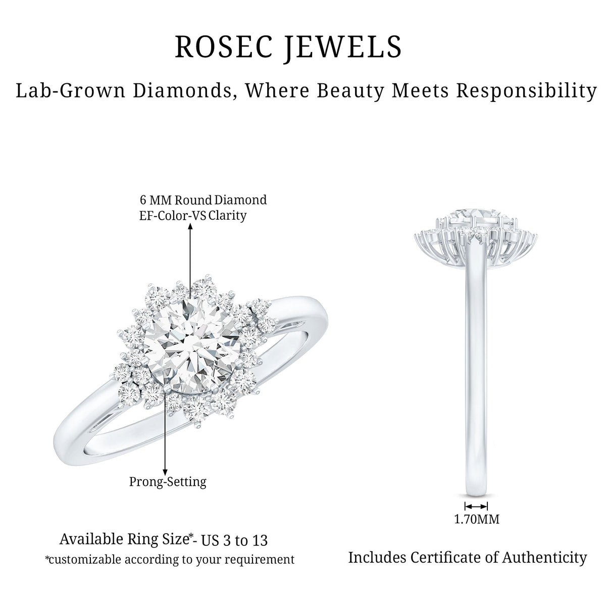 1 Carat IGI Certified Lab Grown Diamond Halo Engagement Ring