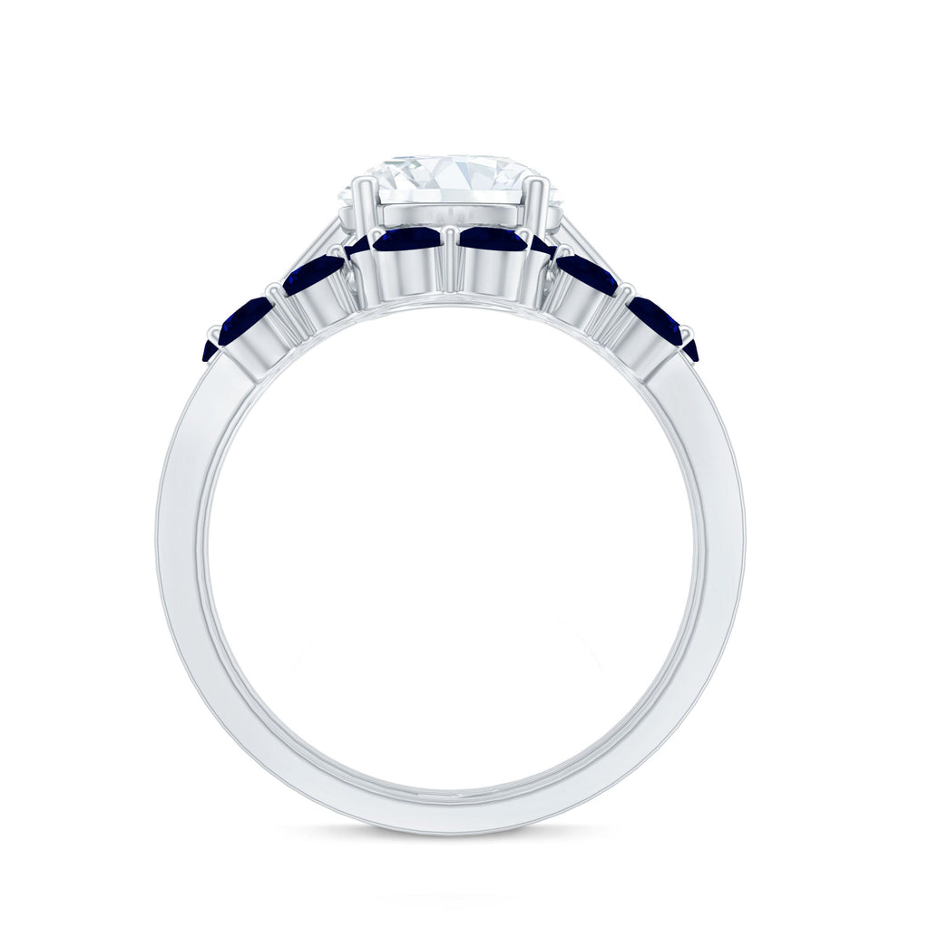 Certified Lab 2 Carat Diamond Engagement Ring With Sapphire Wedding Band