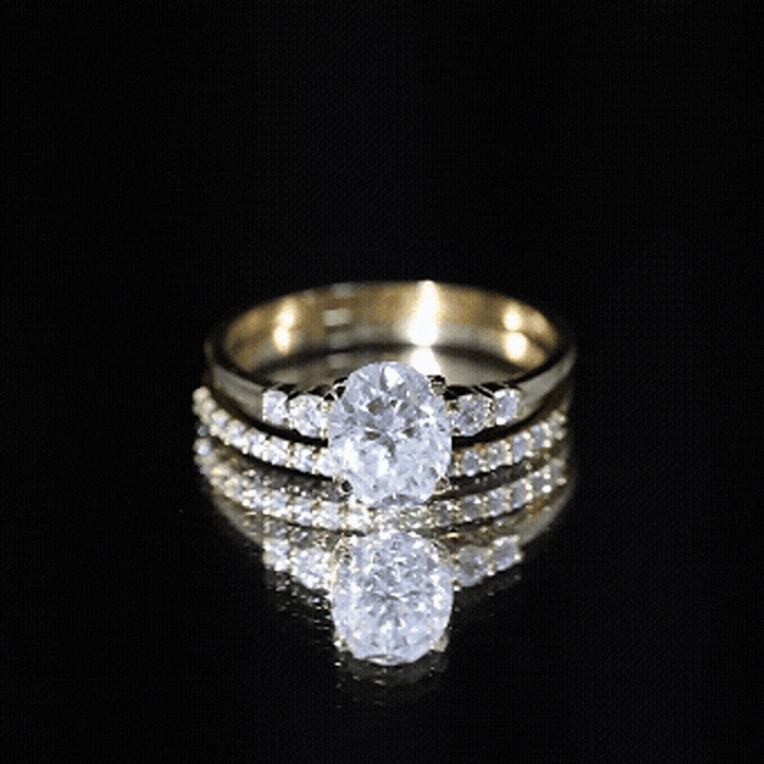 Oval Moissanite Bridal Ring Set with Half-Eternity Band