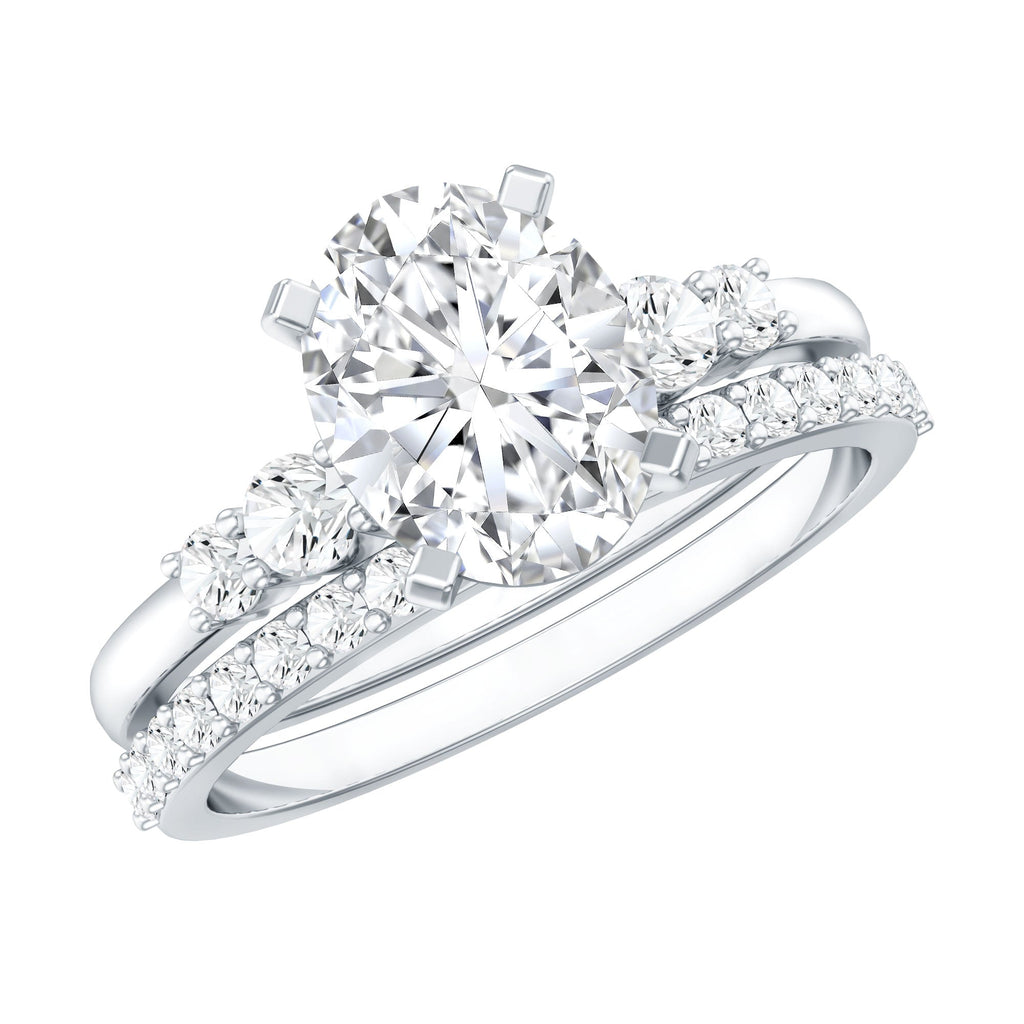 Oval Moissanite Bridal Ring Set with Half-Eternity Band