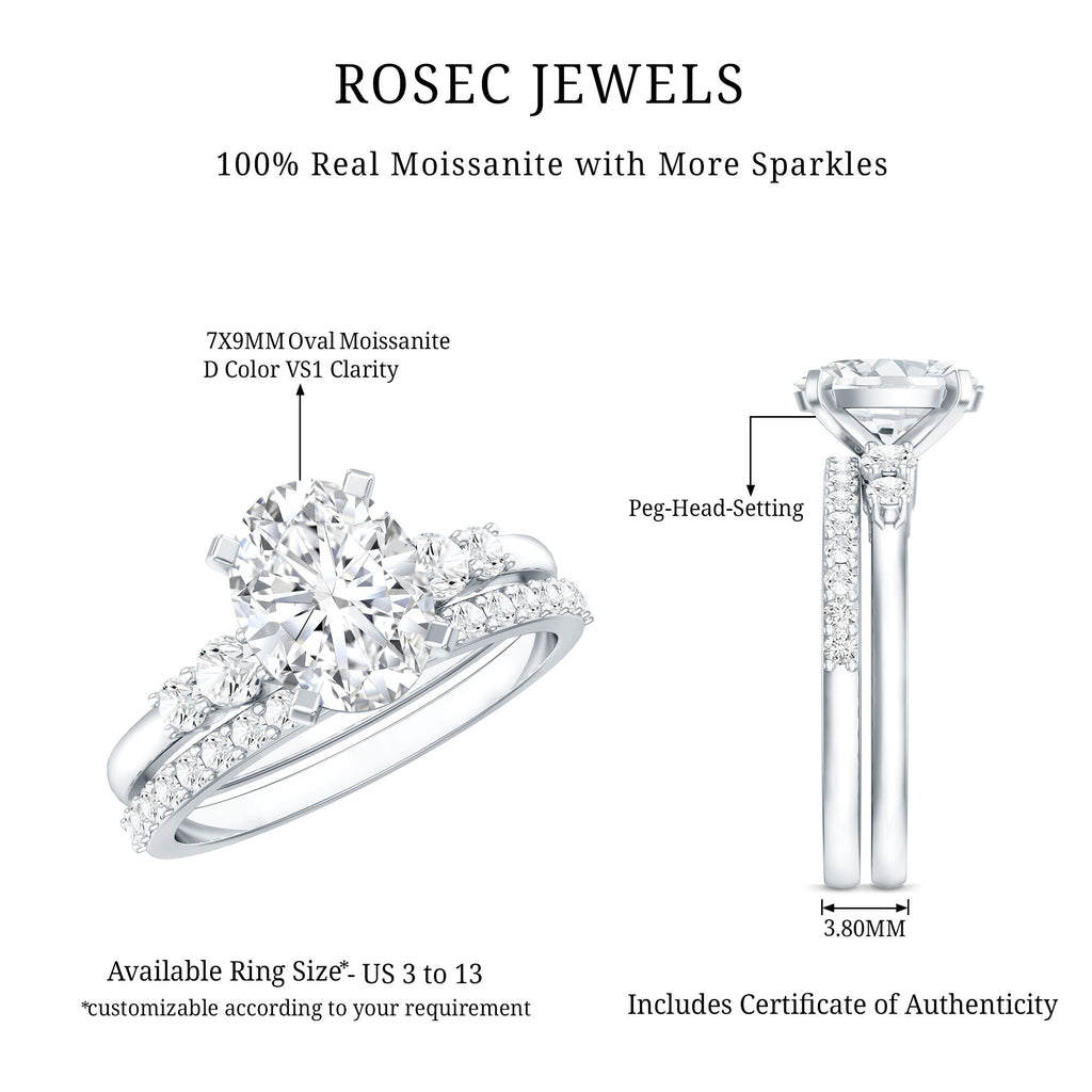 Oval Moissanite Bridal Ring Set with Half-Eternity Band