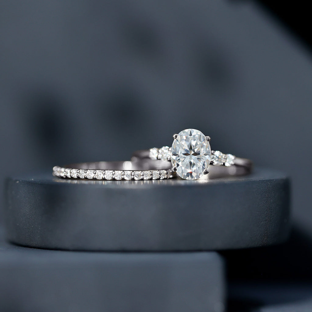 Oval Moissanite Bridal Ring Set with Half-Eternity Band