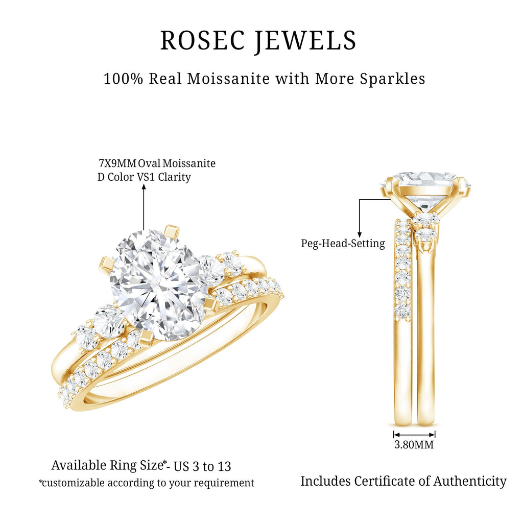 Oval Moissanite Bridal Ring Set with Half-Eternity Band