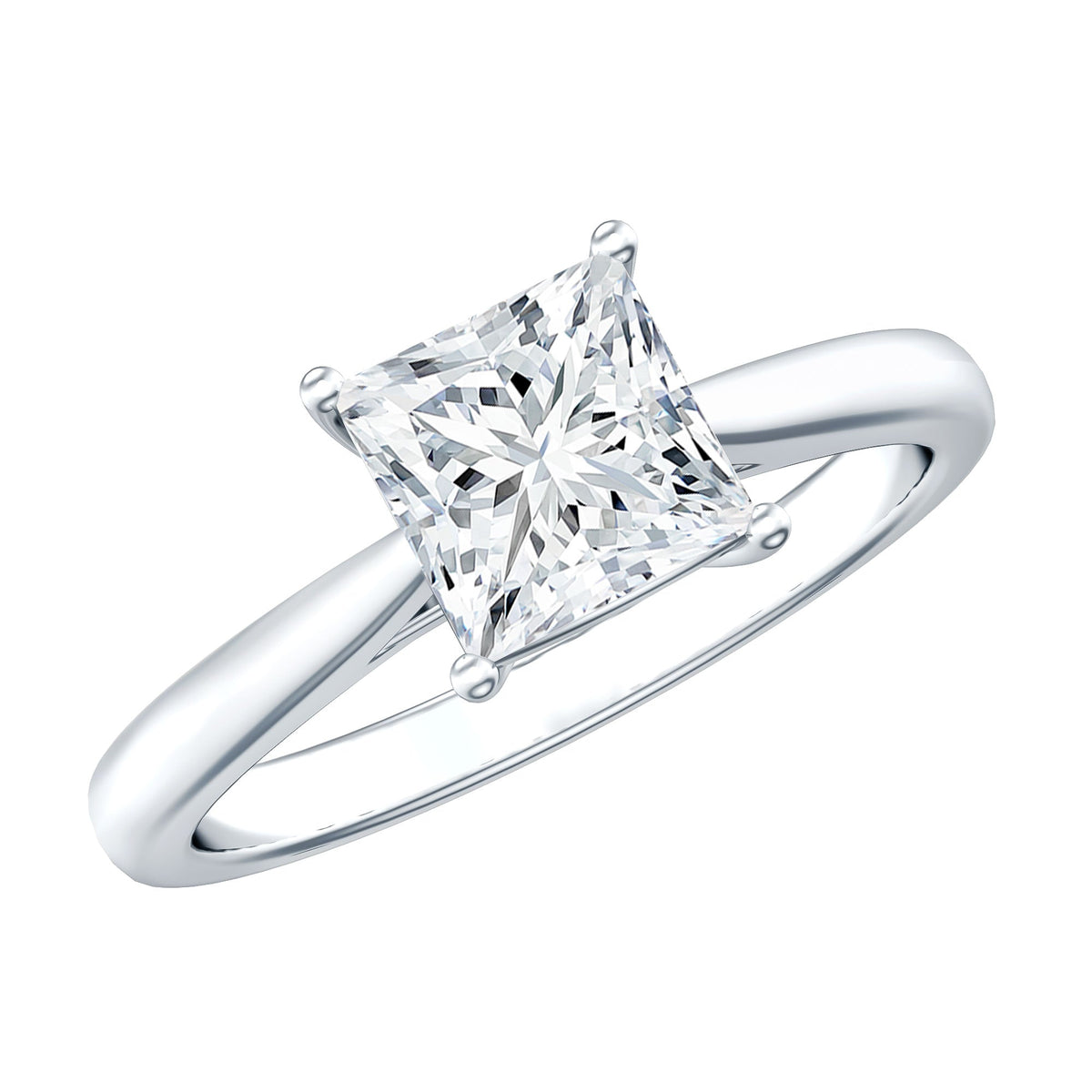 Solitaire 2 Carat Princess Cut Lab Grown Diamond Engagement Ring with IGI Certificate