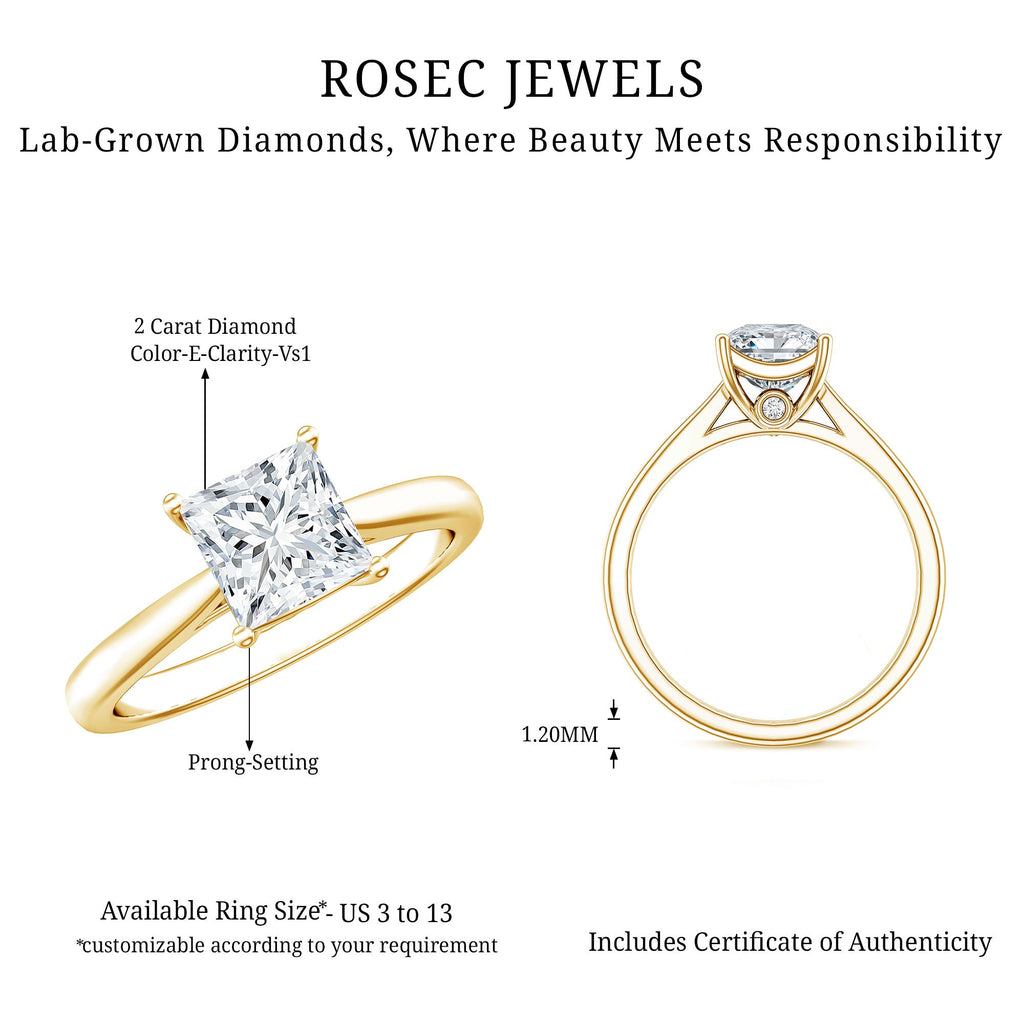 Solitaire 2 Carat Princess Cut Lab Grown Diamond Engagement Ring with IGI Certificate