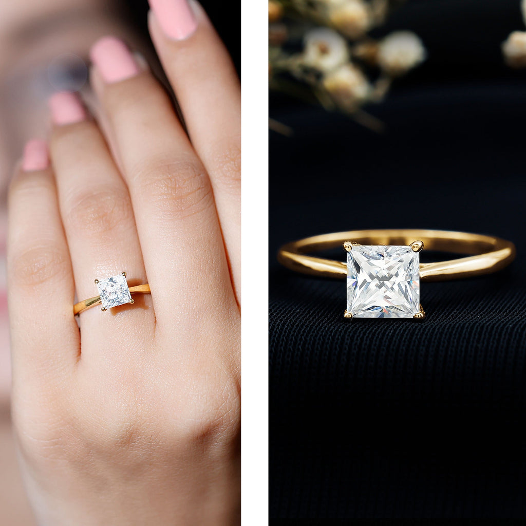 Solitaire 2 Carat Princess Cut Lab Grown Diamond Engagement Ring with IGI Certificate