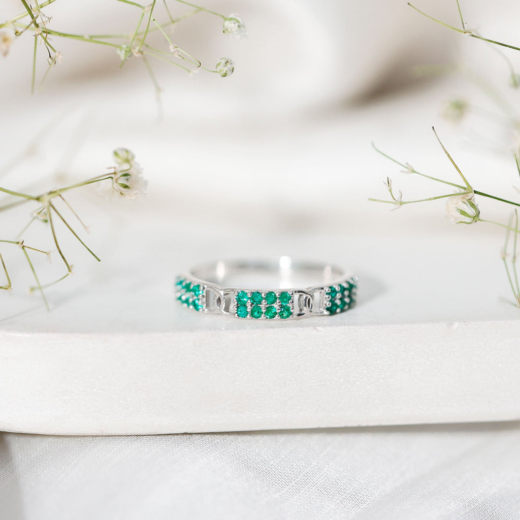 Real Emerald Interlocking Wedding Band with Certificate