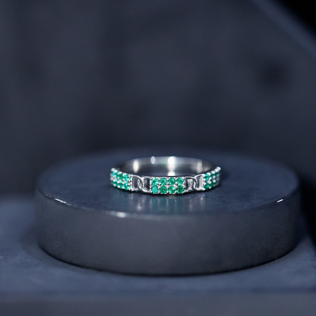 Real Emerald Interlocking Wedding Band with Certificate