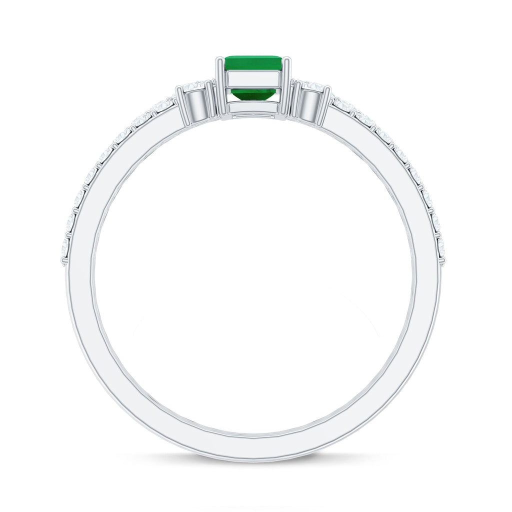 Emerald-Cut Emerald & Diamond Bridal Set with Cuff-Style Band