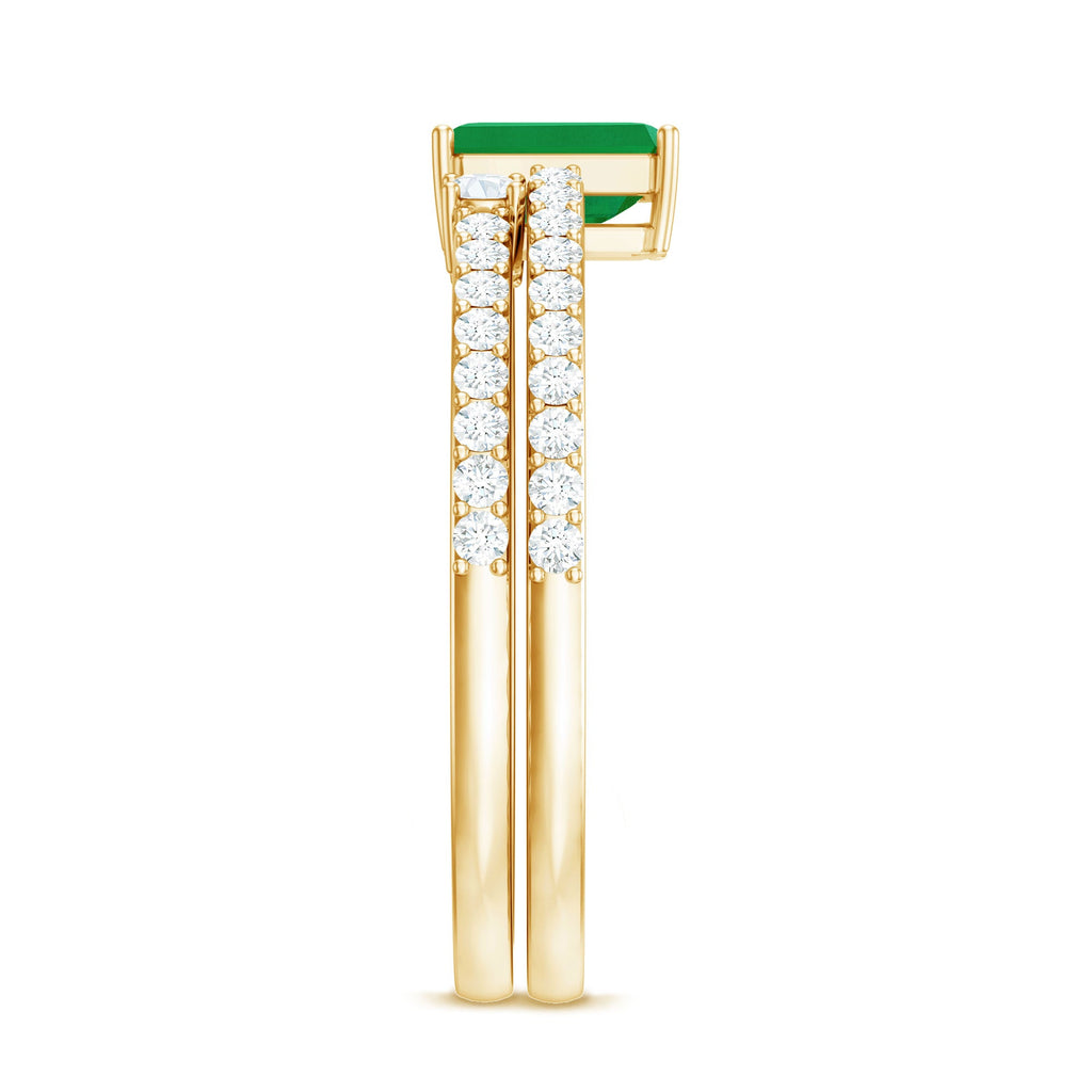 Emerald-Cut Emerald & Diamond Bridal Set with Cuff-Style Band