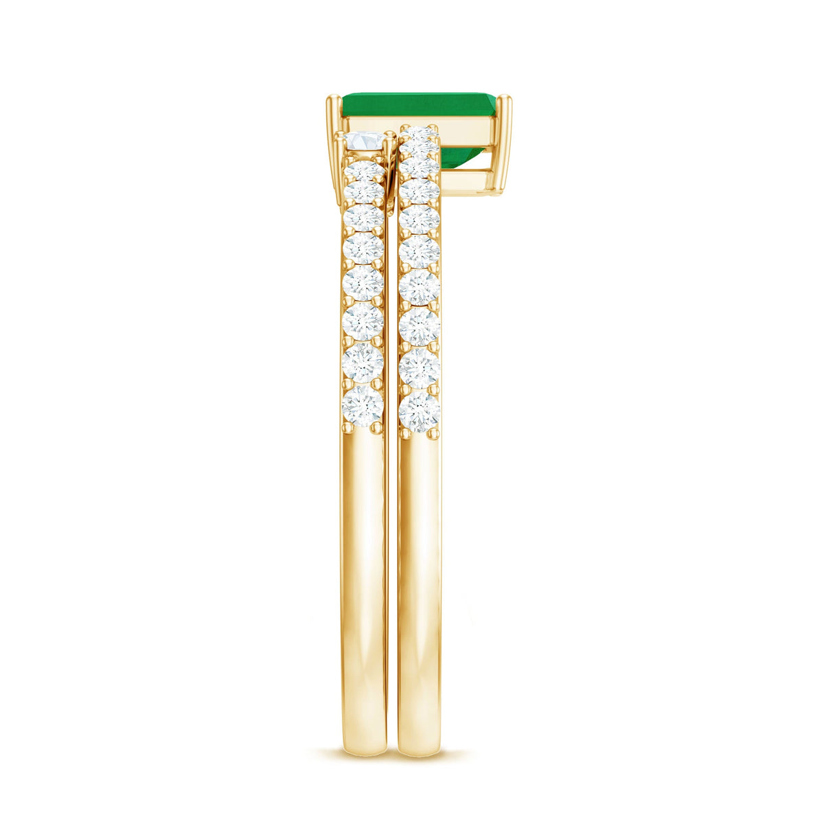 Emerald-Cut Emerald & Diamond Bridal Set with Cuff-Style Band