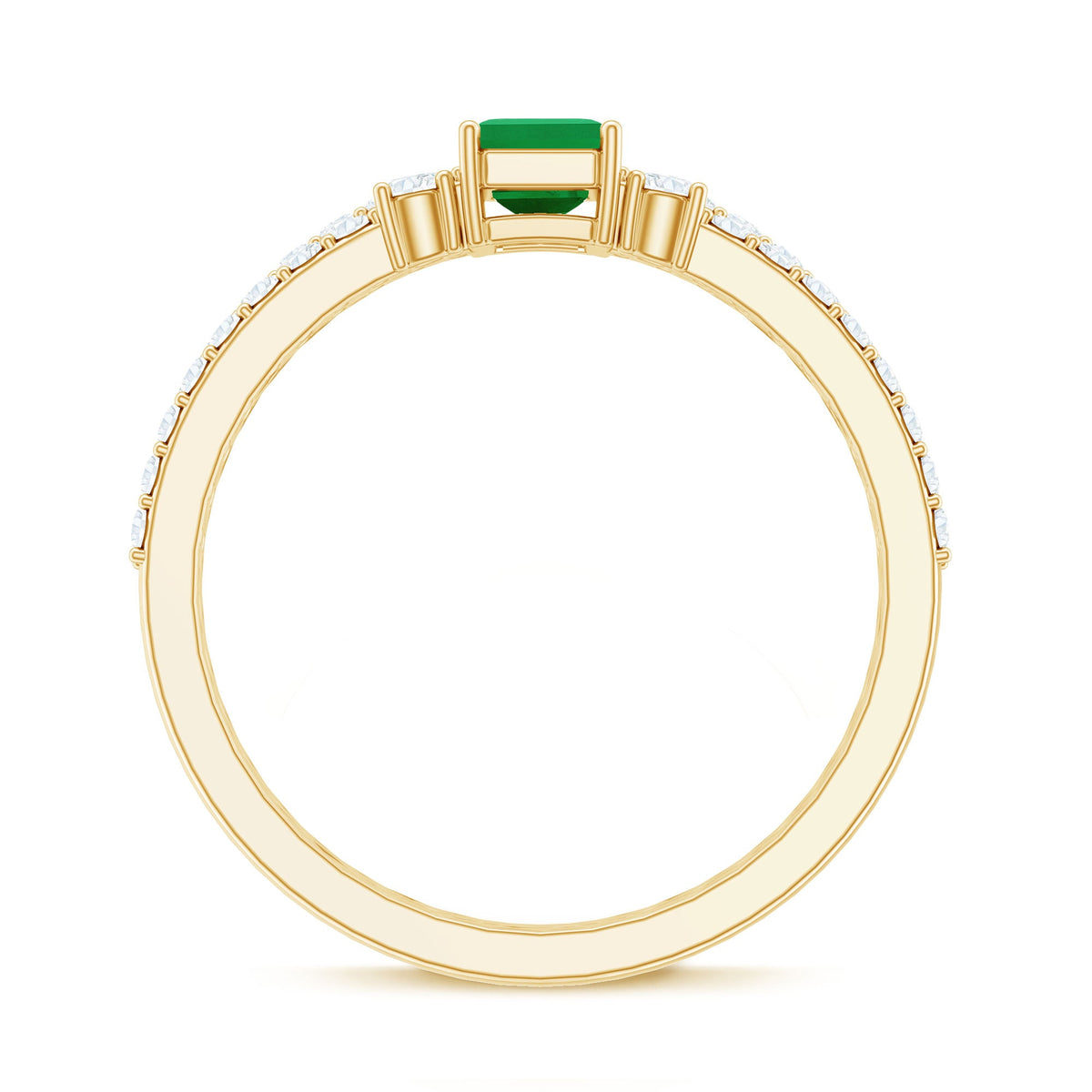 Emerald-Cut Emerald & Diamond Bridal Set with Cuff-Style Band