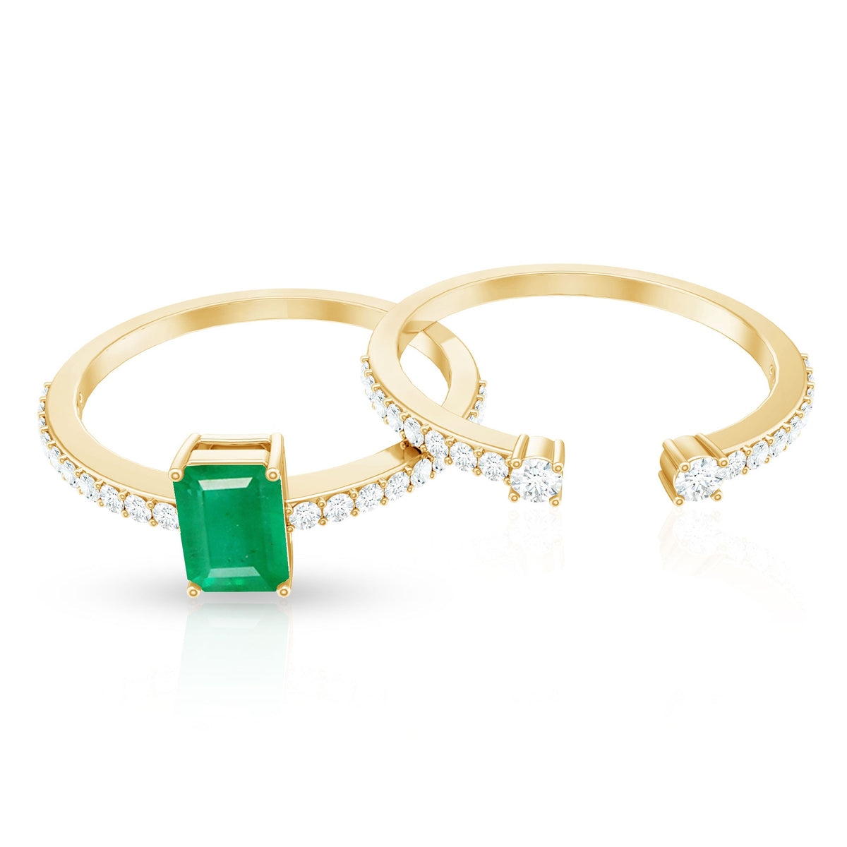 Emerald-Cut Emerald & Diamond Bridal Set with Cuff-Style Band