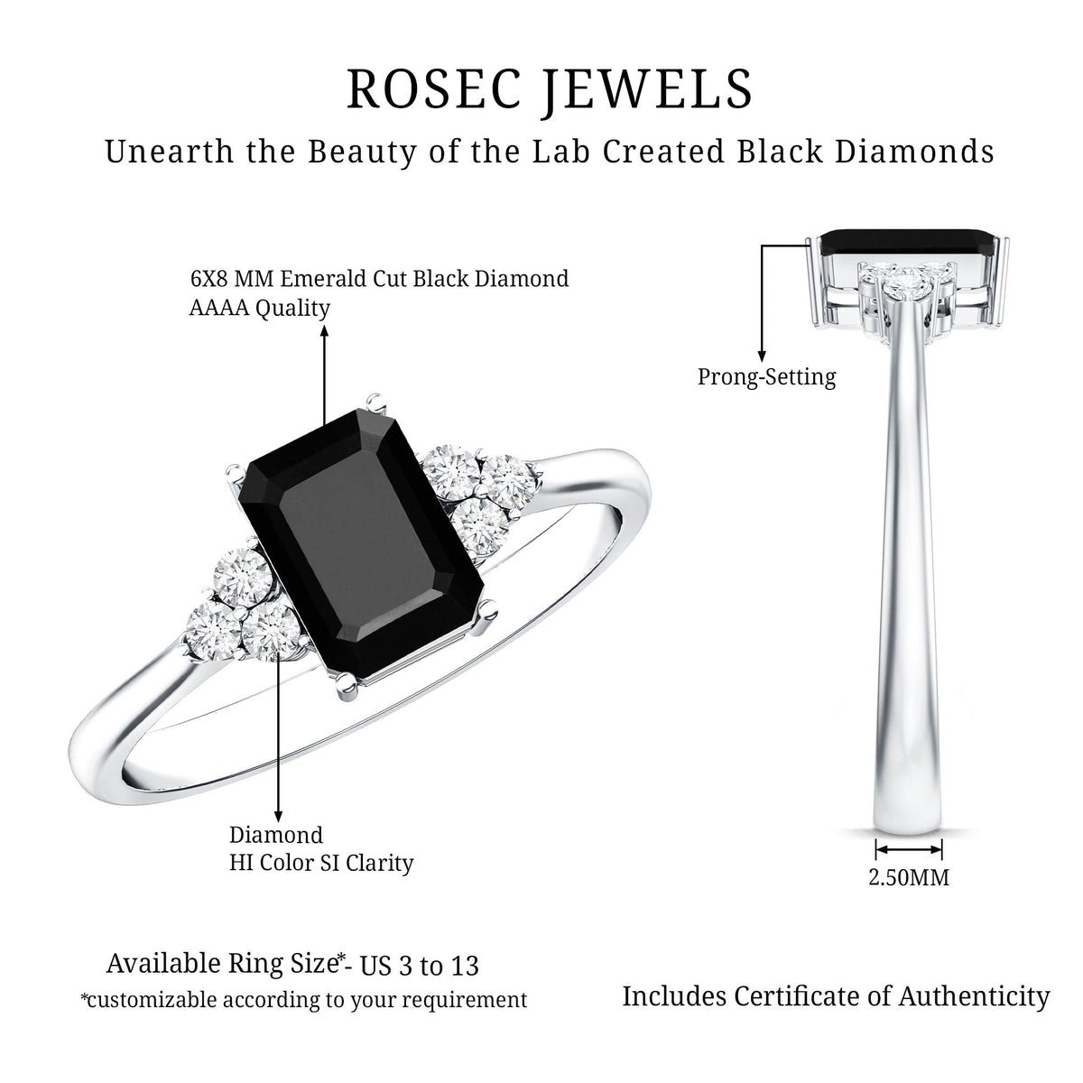 Emerald-Cut Lab-Grown Black Diamond Engagement Ring