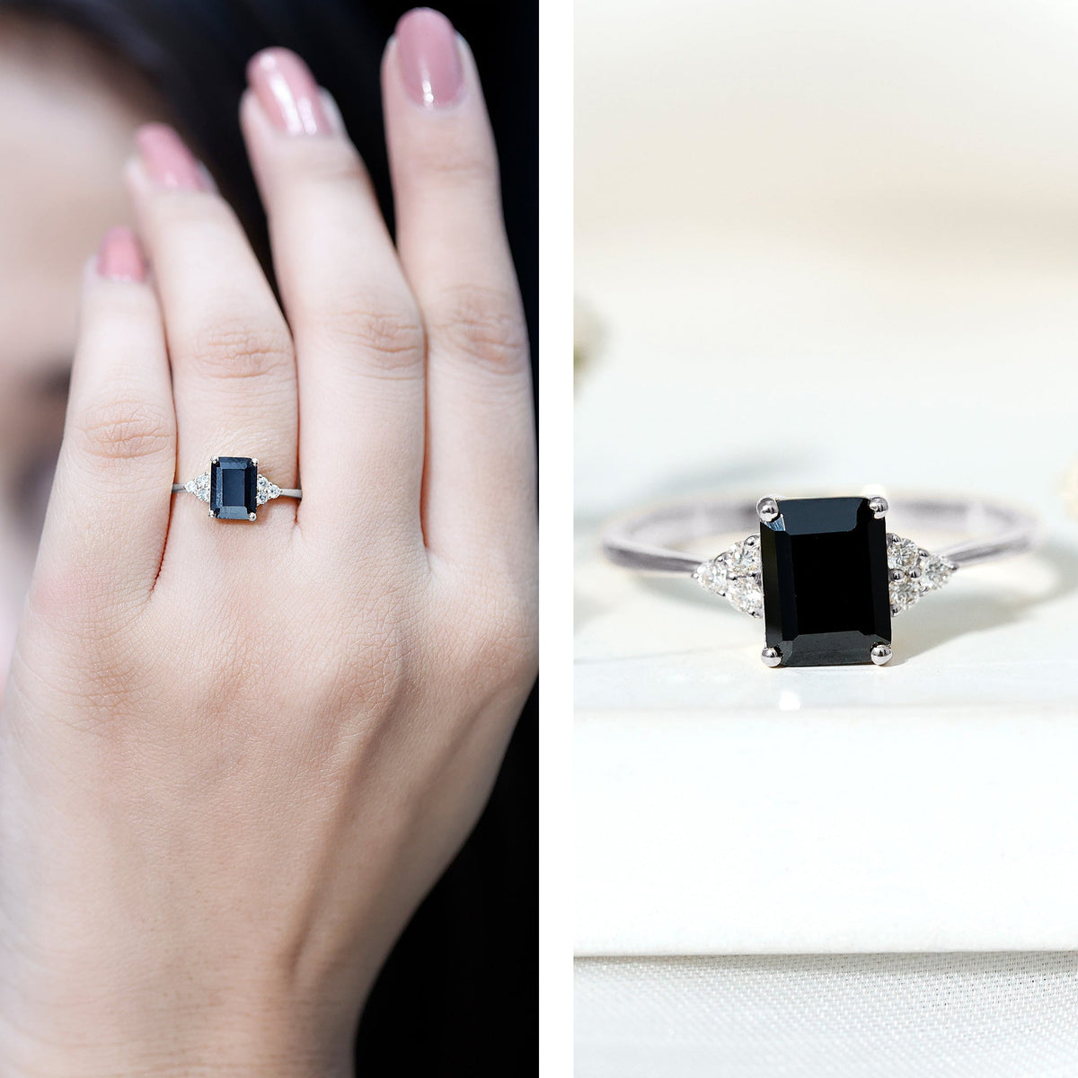 Emerald-Cut Lab-Grown Black Diamond Engagement Ring