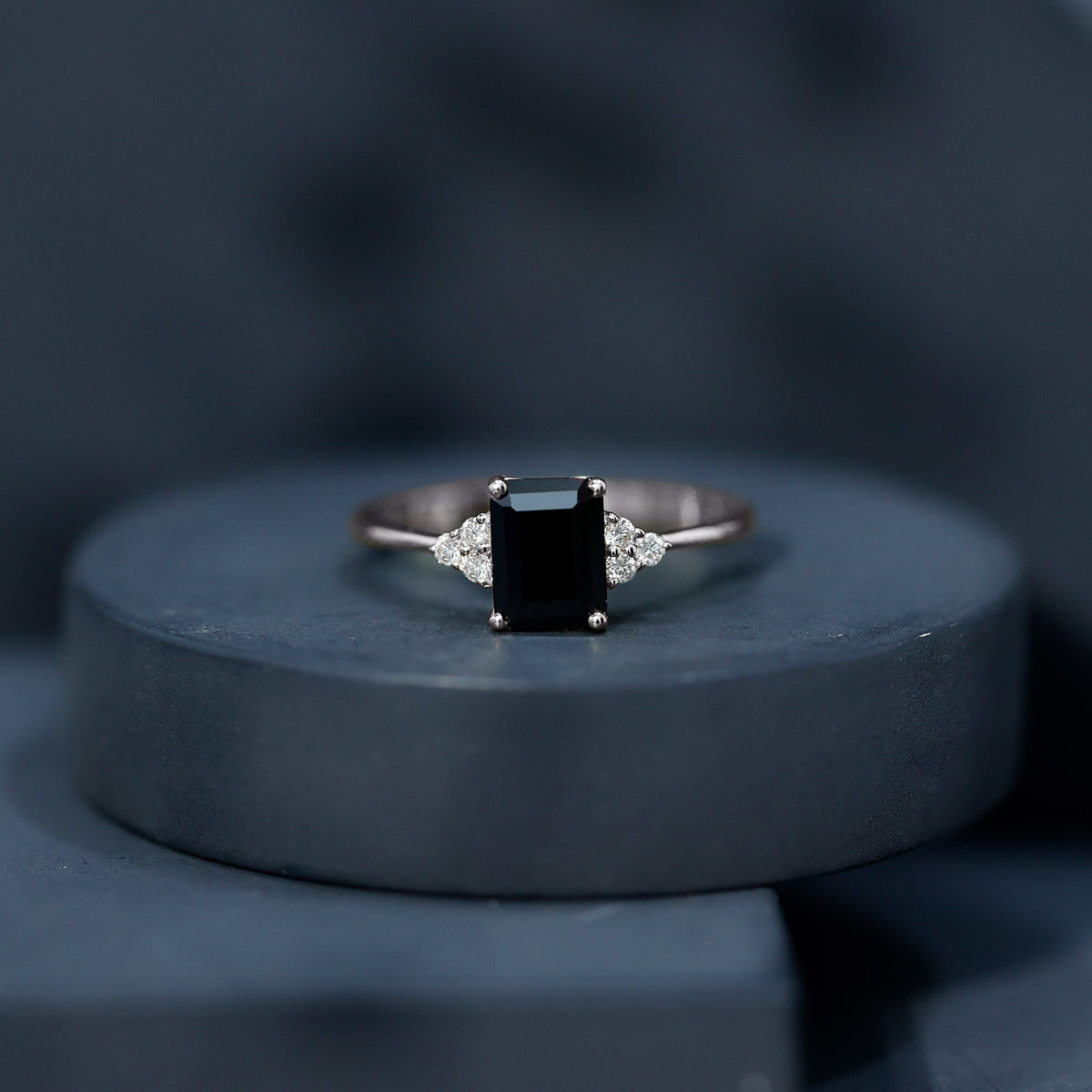 Emerald-Cut Lab-Grown Black Diamond Engagement Ring