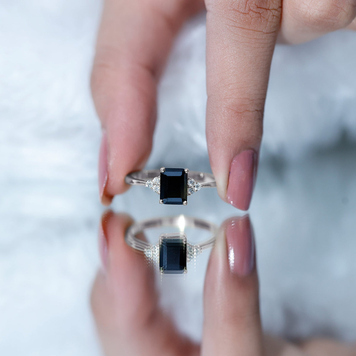 Emerald-Cut Lab-Grown Black Diamond Engagement Ring