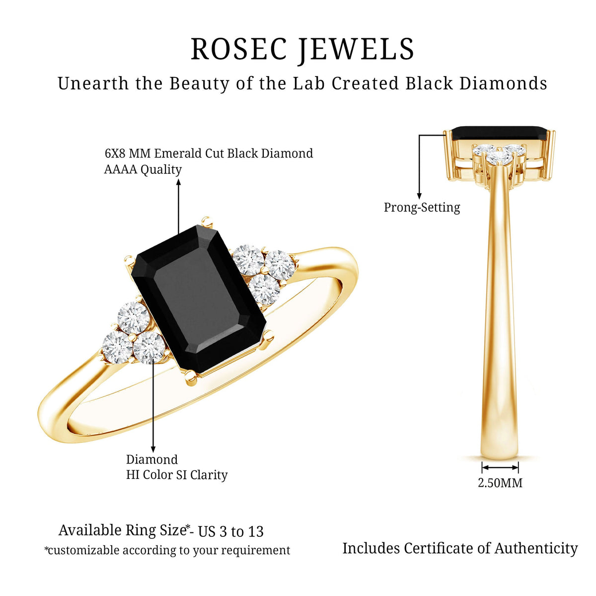 Emerald-Cut Lab-Grown Black Diamond Engagement Ring