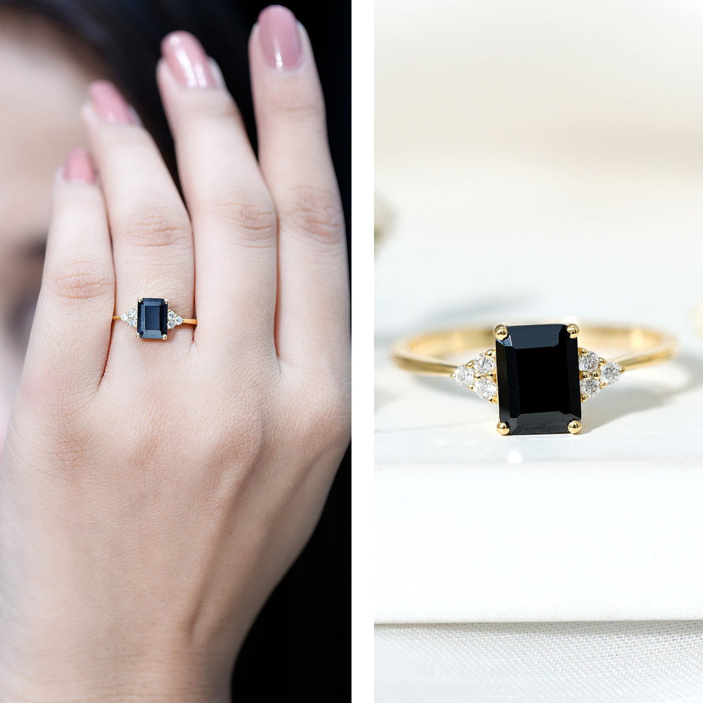 Emerald-Cut Lab-Grown Black Diamond Engagement Ring