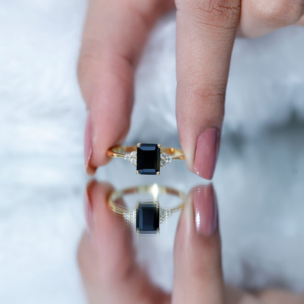 Emerald-Cut Lab-Grown Black Diamond Engagement Ring