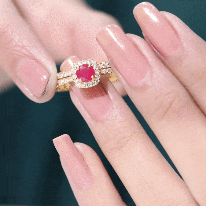 Vintage-Inspired Lab-Created Ruby & Diamond Wedding Ring Set