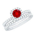 Vintage-Inspired Lab-Created Ruby & Diamond Wedding Ring Set