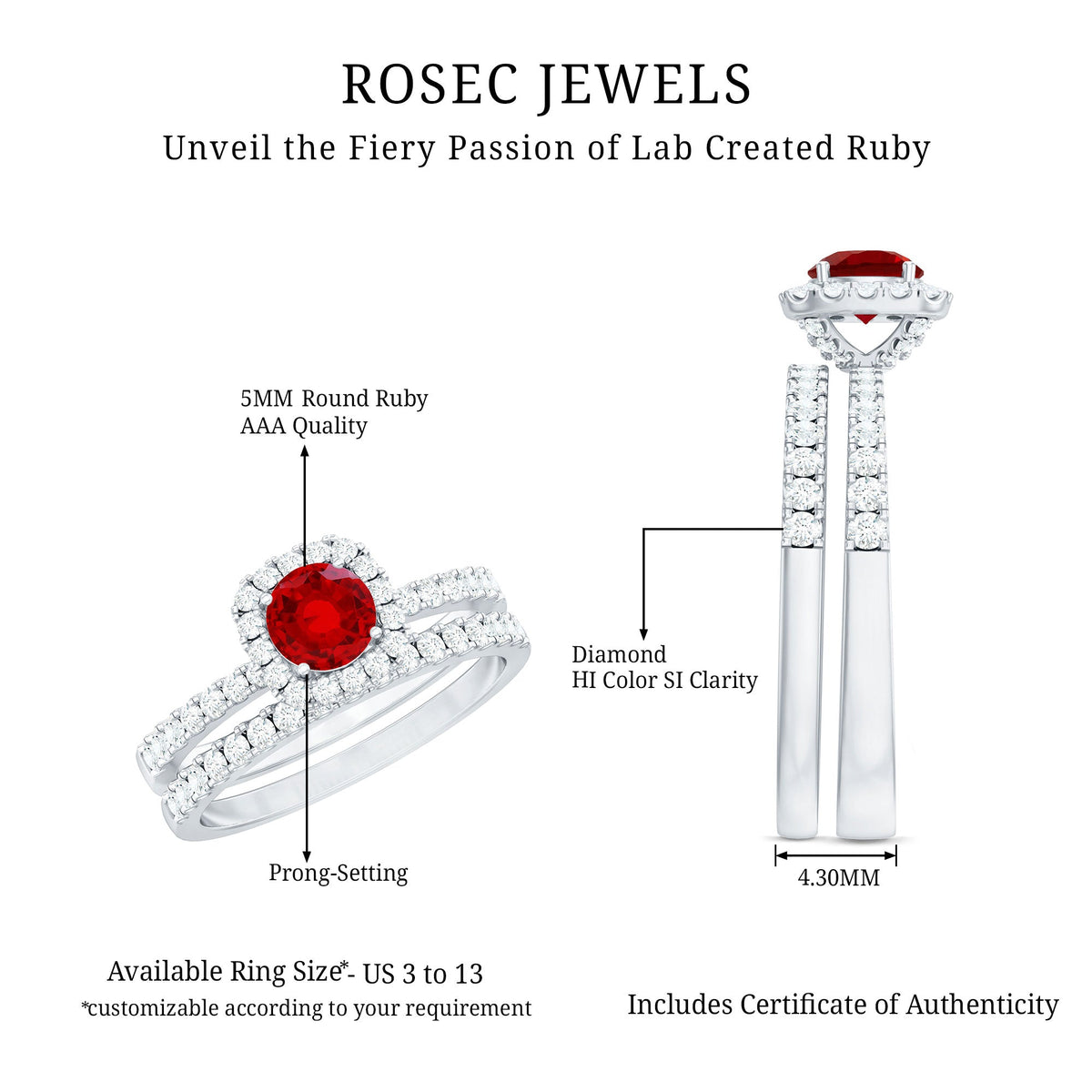 Vintage-Inspired Lab-Created Ruby & Diamond Wedding Ring Set