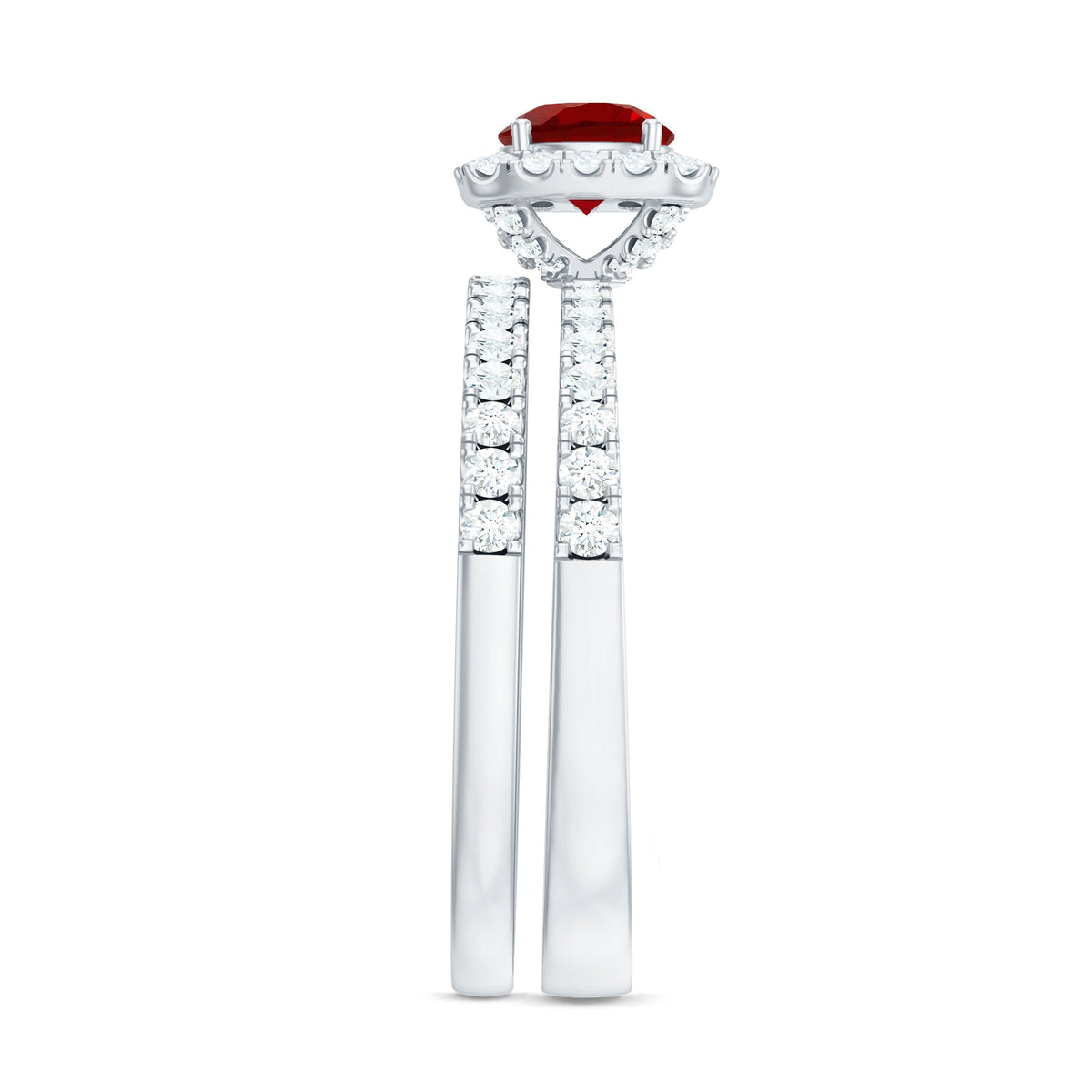 Vintage-Inspired Lab-Created Ruby & Diamond Wedding Ring Set