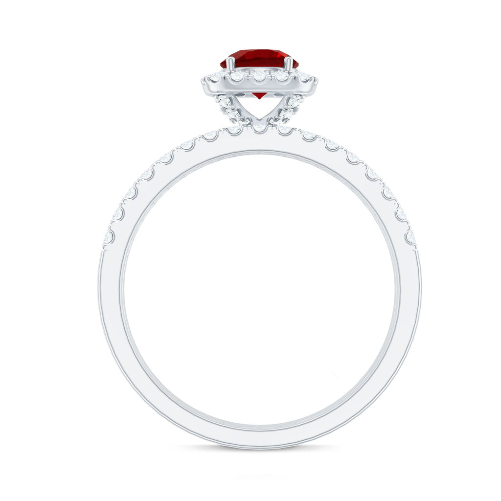 Vintage-Inspired Lab-Created Ruby & Diamond Wedding Ring Set