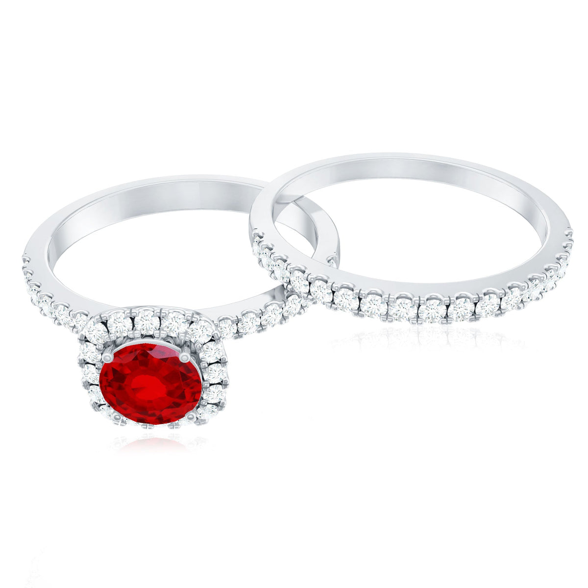 Vintage-Inspired Lab-Created Ruby & Diamond Wedding Ring Set