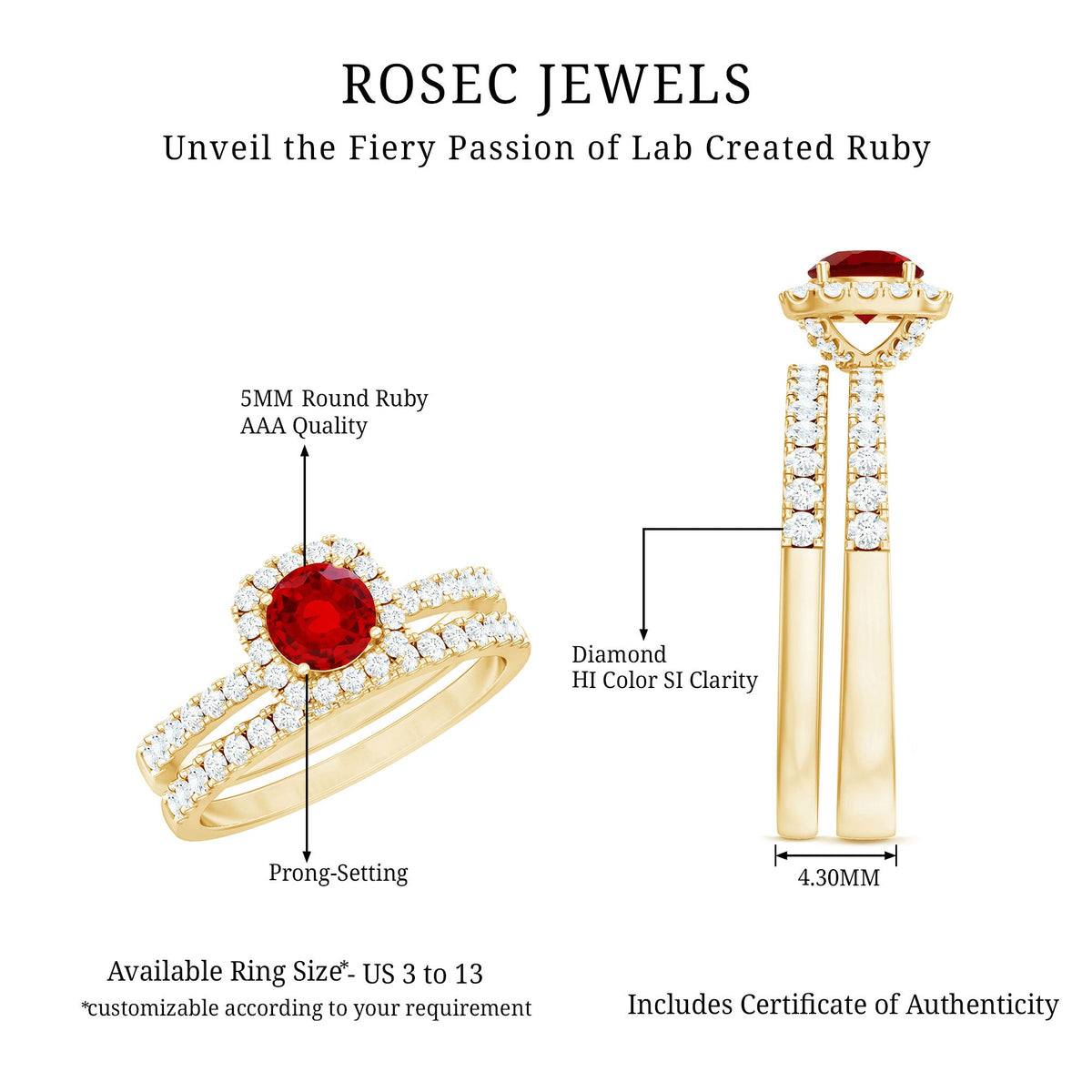 Vintage-Inspired Lab-Created Ruby & Diamond Wedding Ring Set